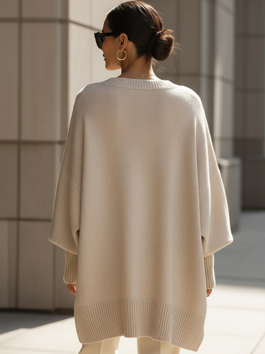 Women's Oversized Jumper - Wide-Neck Knit Top
