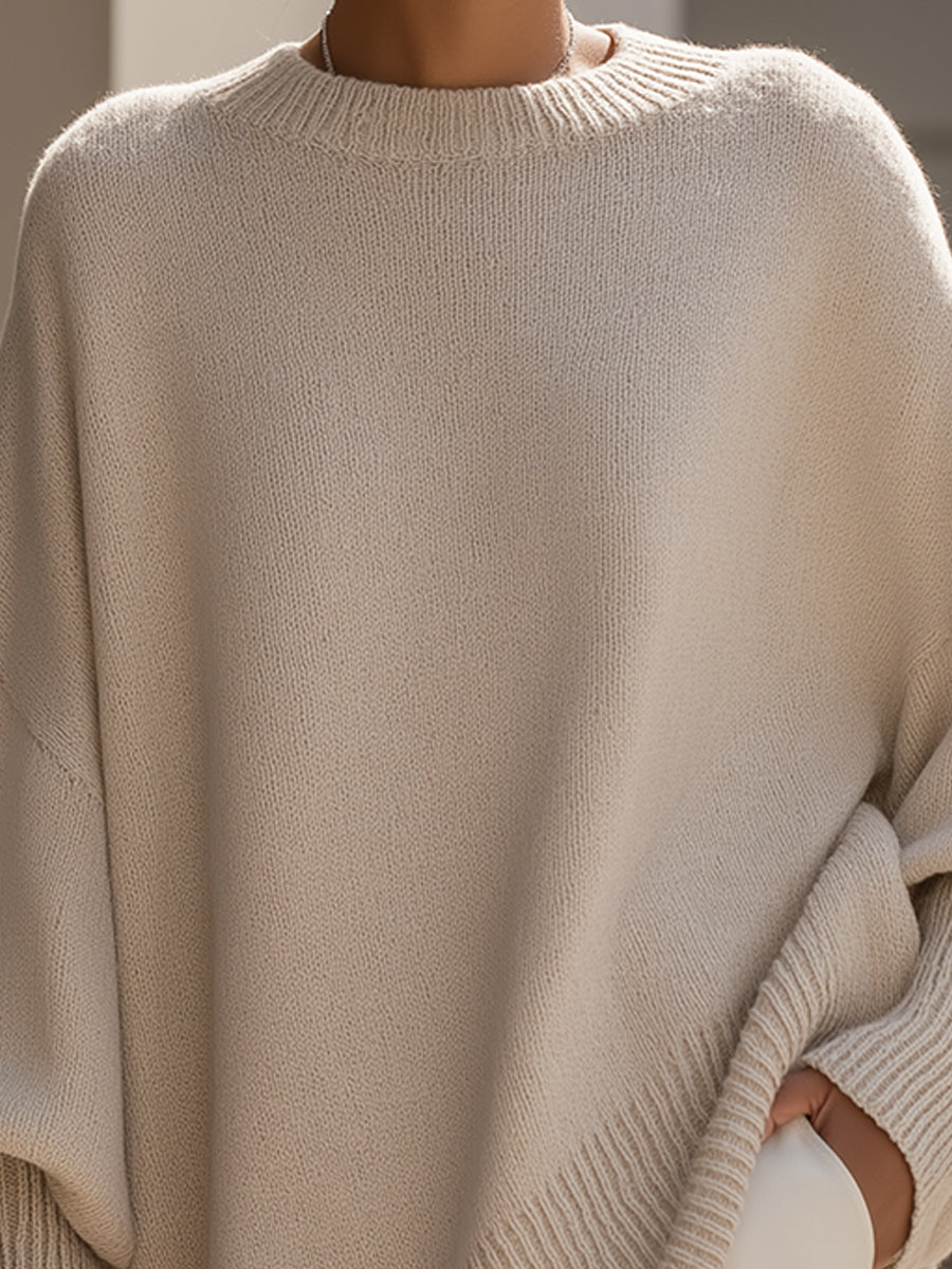 Women's Oversized Jumper - Wide-Neck Knit Top