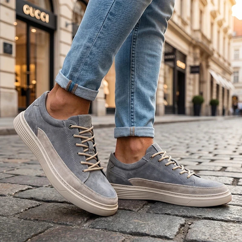 Men's Lace-Up Trainers- Suede-Look Panelled Upper