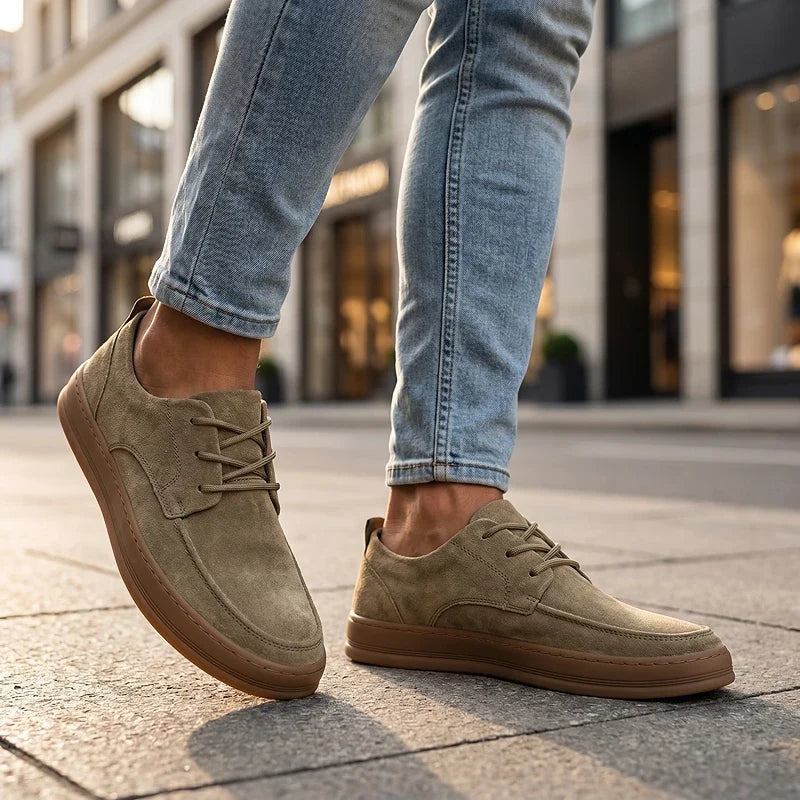 Men's Low-Top Trainers- Suede-Look Upper and Gum-Tone Sole