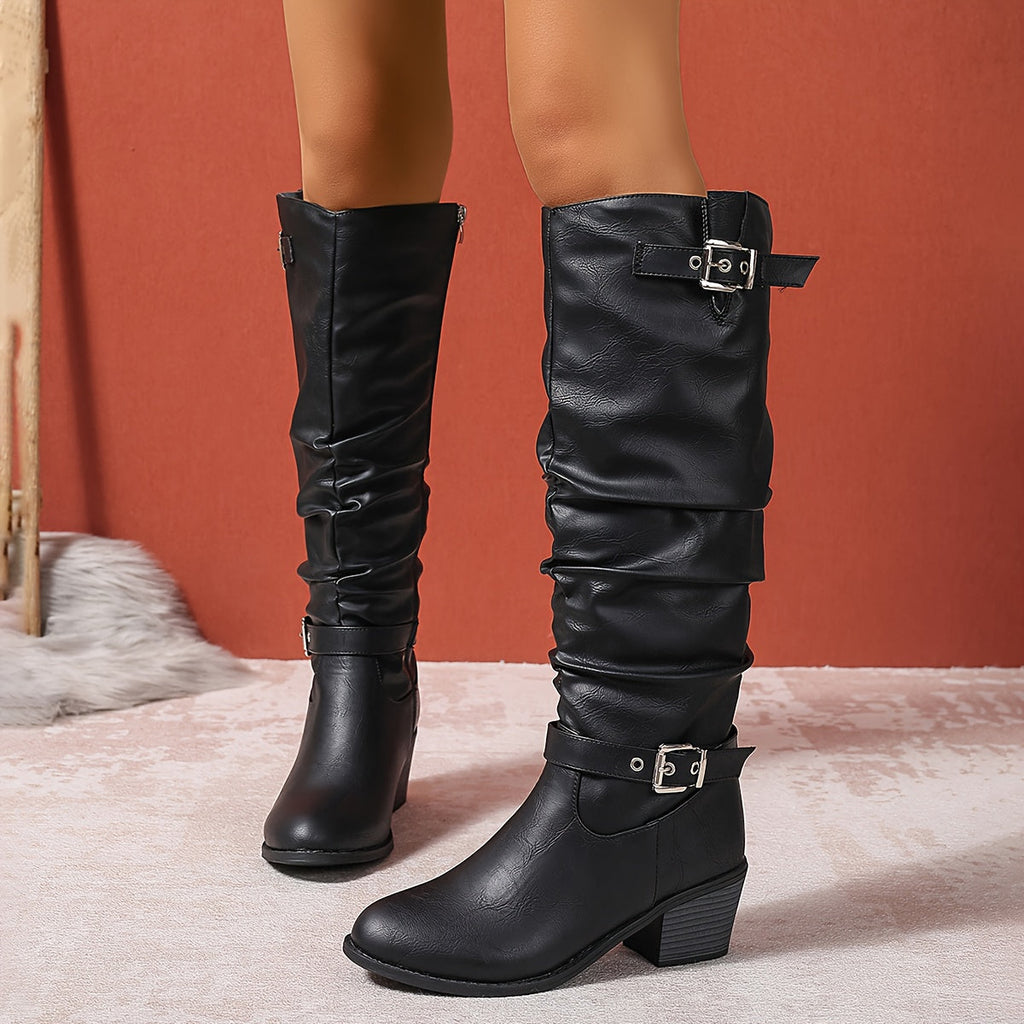 Women's Tall Boots - Slouch Shaft and Buckle