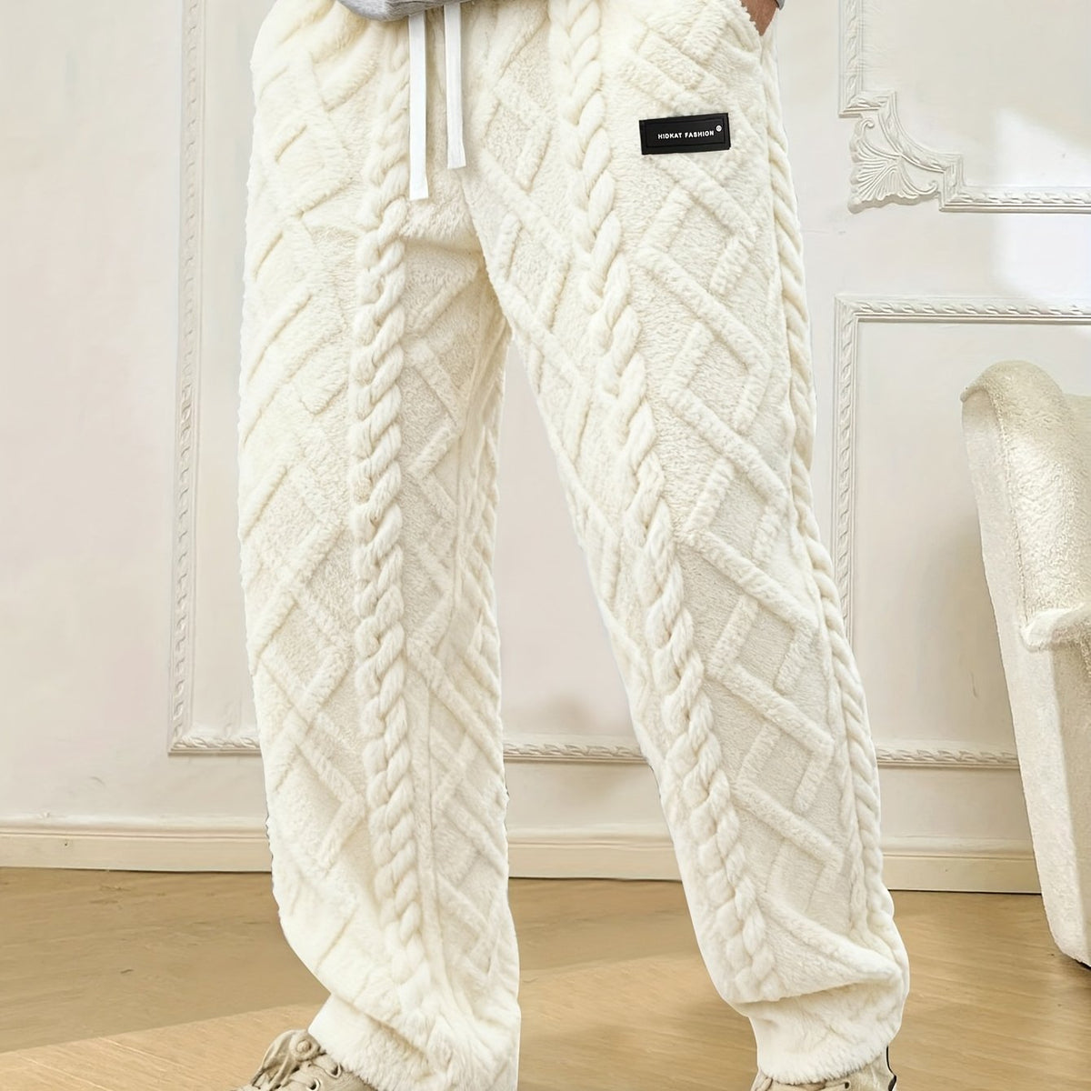 Men's Textured Joggers - Drawstring Cable-Knit Trousers