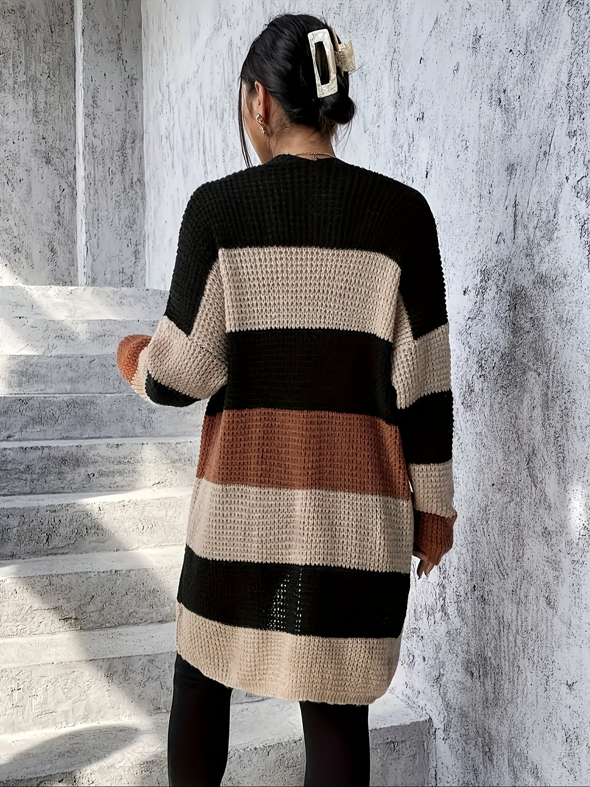 Women's Colour-Block Cardigan - Longline Open-Front Knitwear