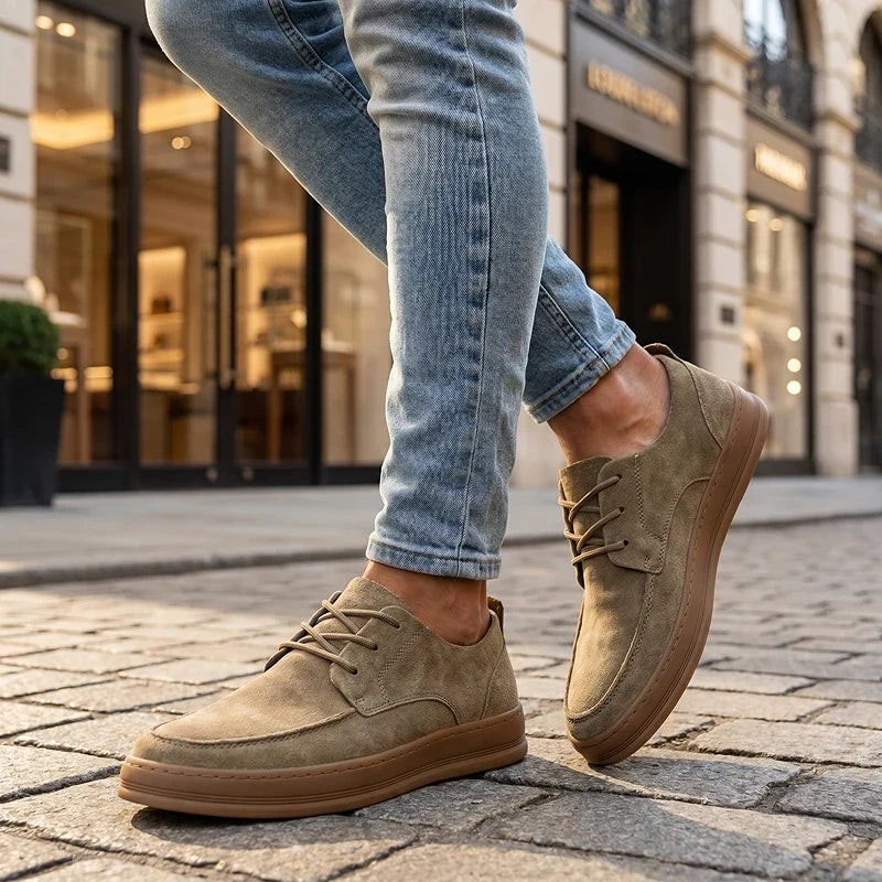 Men's Low-Top Trainers- Suede-Look Upper and Gum-Tone Sole