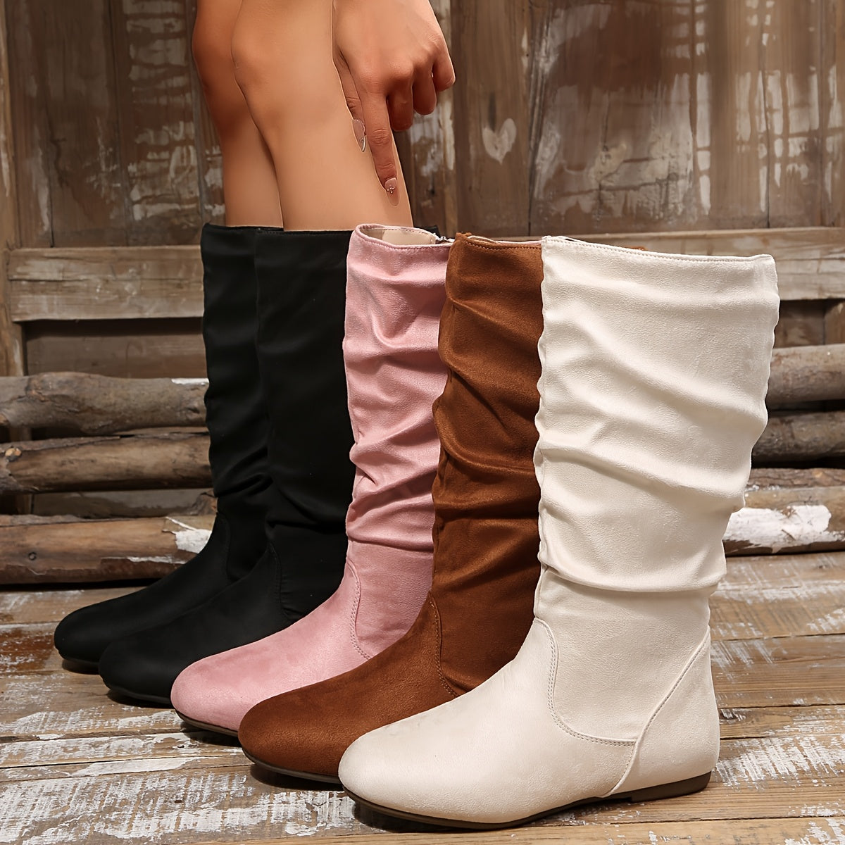 Women's Mid-Calf Boots- Slouch Shaft