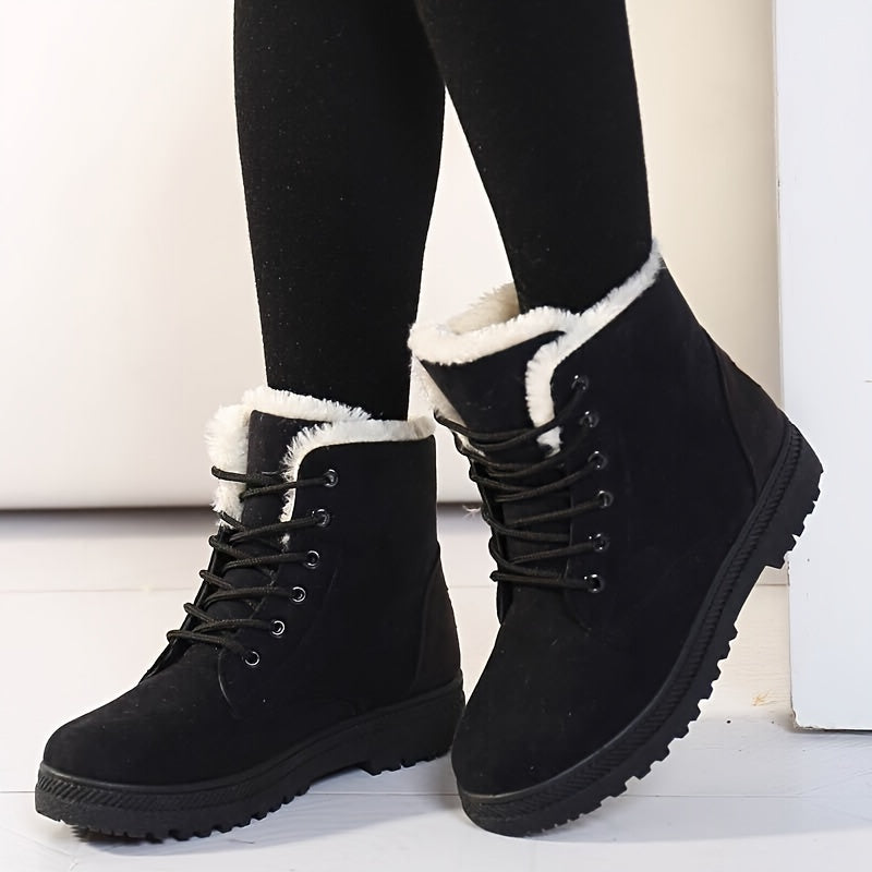 Women's Lace-Up Ankle Boots - Lined Flat Winter Shoes