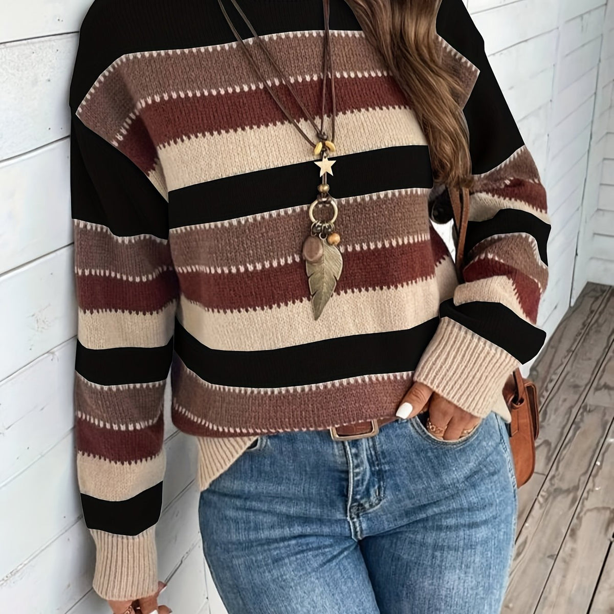 Women's Striped Jumper - Round Neck Knitwear