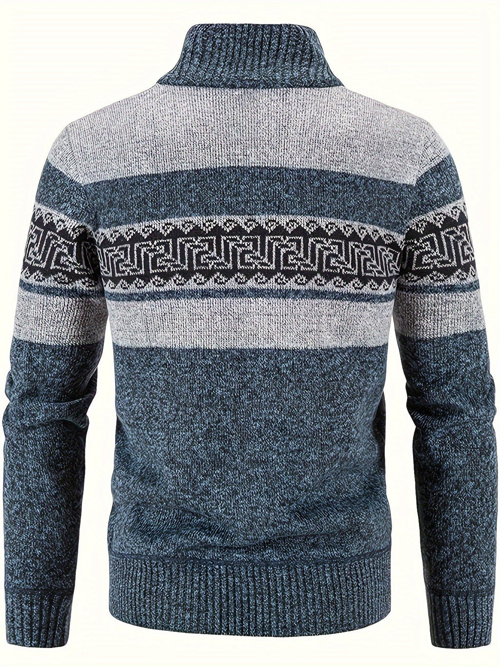 Men's Patterned Cardigan - Full-Zip Stand-Collar Knitwear