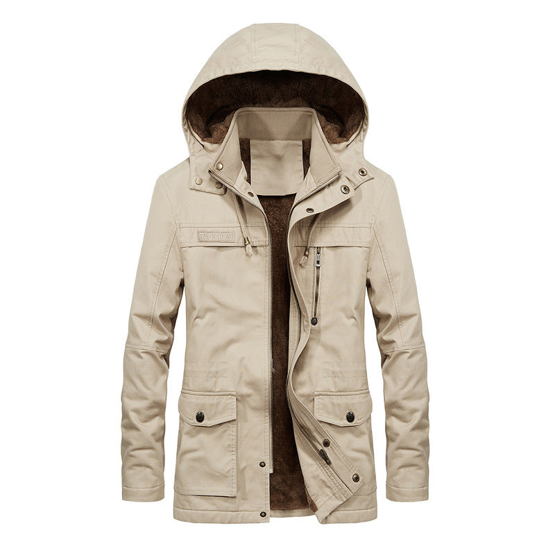 Men's Zip-Front Jacket- Button Placket and Stand Collar