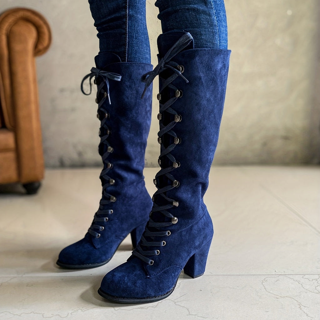 Women's Tall Lace-Up Boots - Chunky Heel
