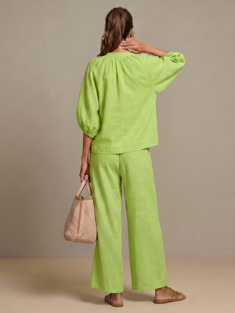 Women's Two-Piece Trouser Set- Zip-Front Blouson