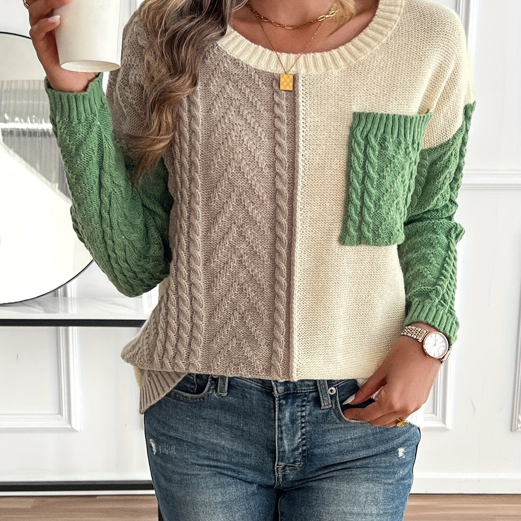 Women's Colour-Block Cable-Knit Jumper