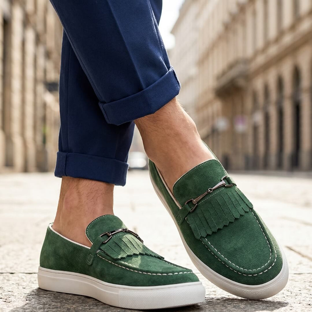 Men's Penny Loafers- Suede-Look Upper and White Sole