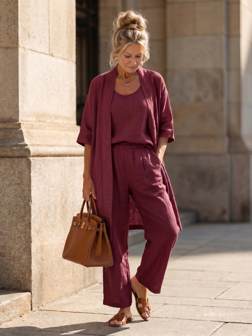 Women's Three-Piece Trouser Set- Relaxed Fit