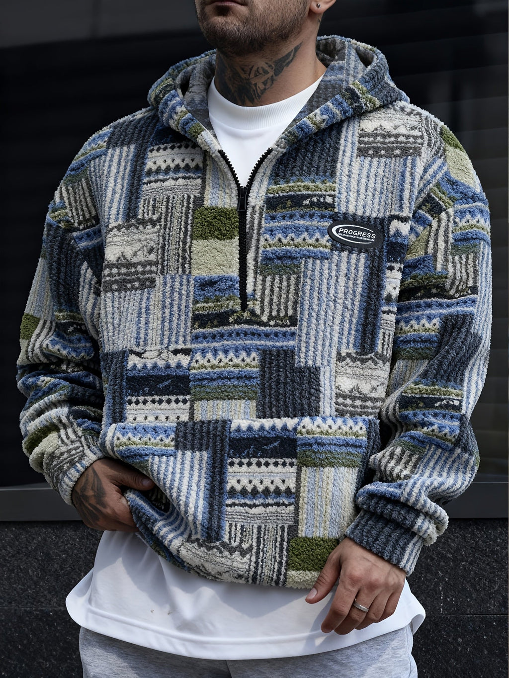 Men's Patterned Quarter-Zip Jumper