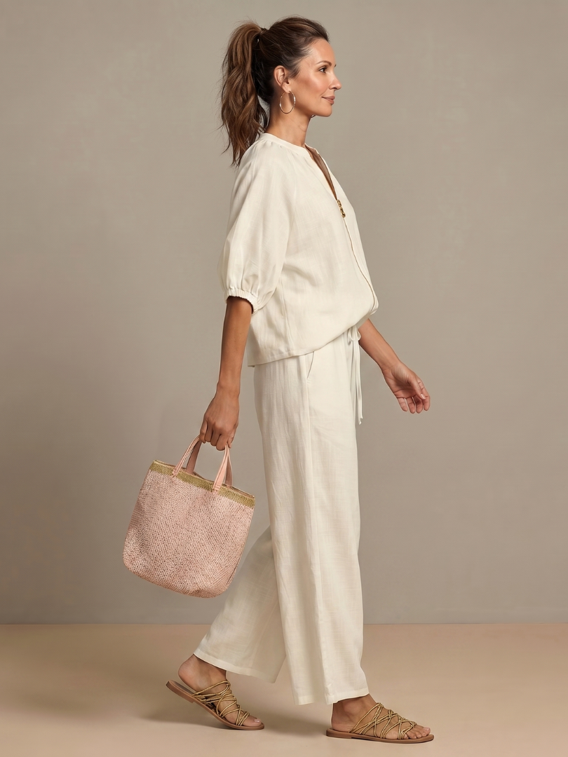 Women's Two-Piece Trouser Set- Zip-Front Blouson