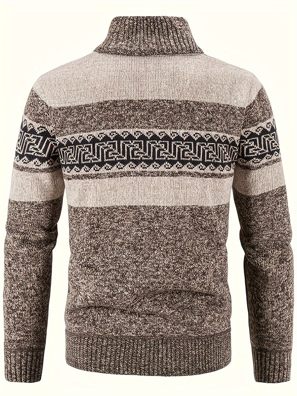 Men's Patterned Cardigan - Full-Zip Stand-Collar Knitwear