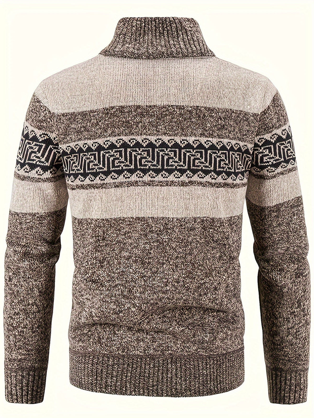 Men's Patterned Cardigan - Full-Zip Stand-Collar Knitwear