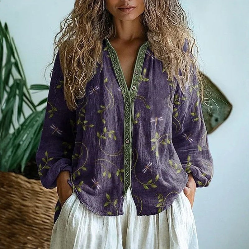 Brianna | Vintage Leaf Print Button Shirt