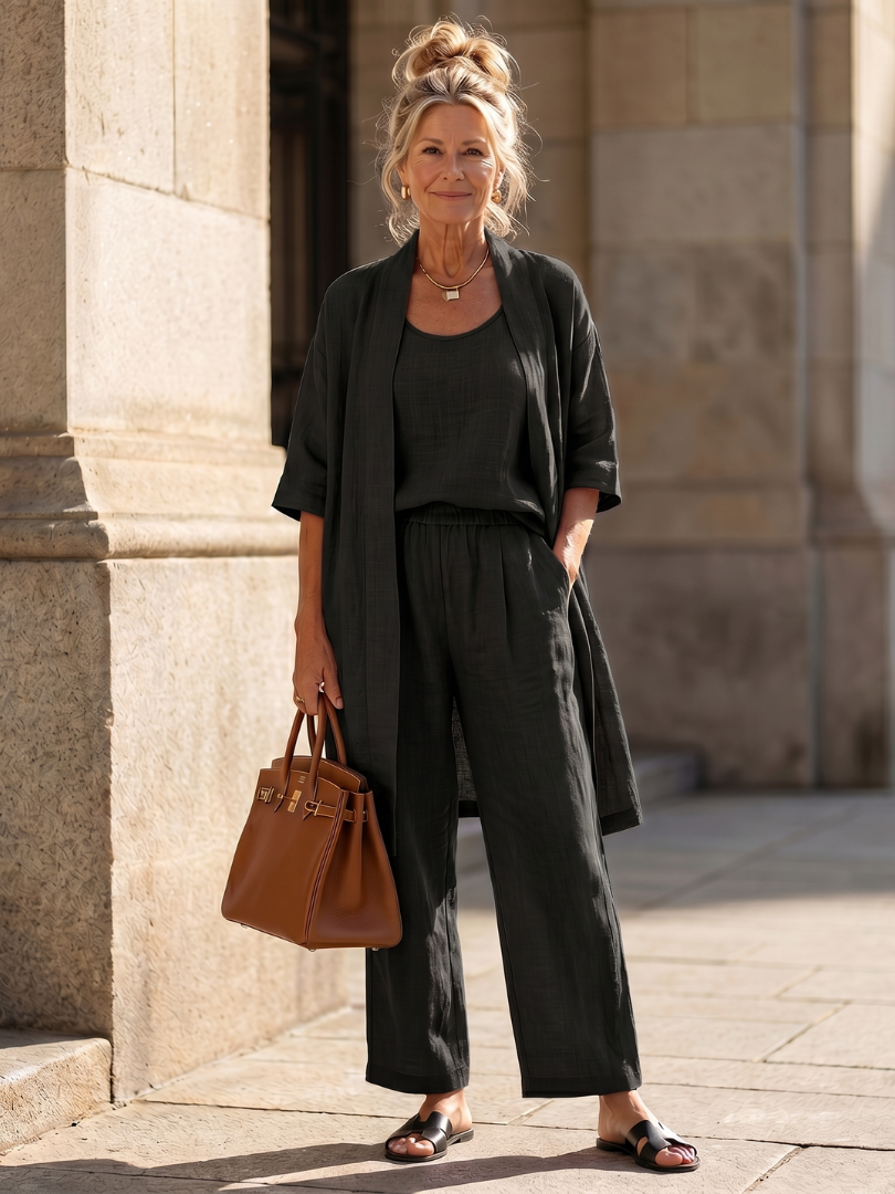 Women's Three-Piece Trouser Set- Relaxed Fit
