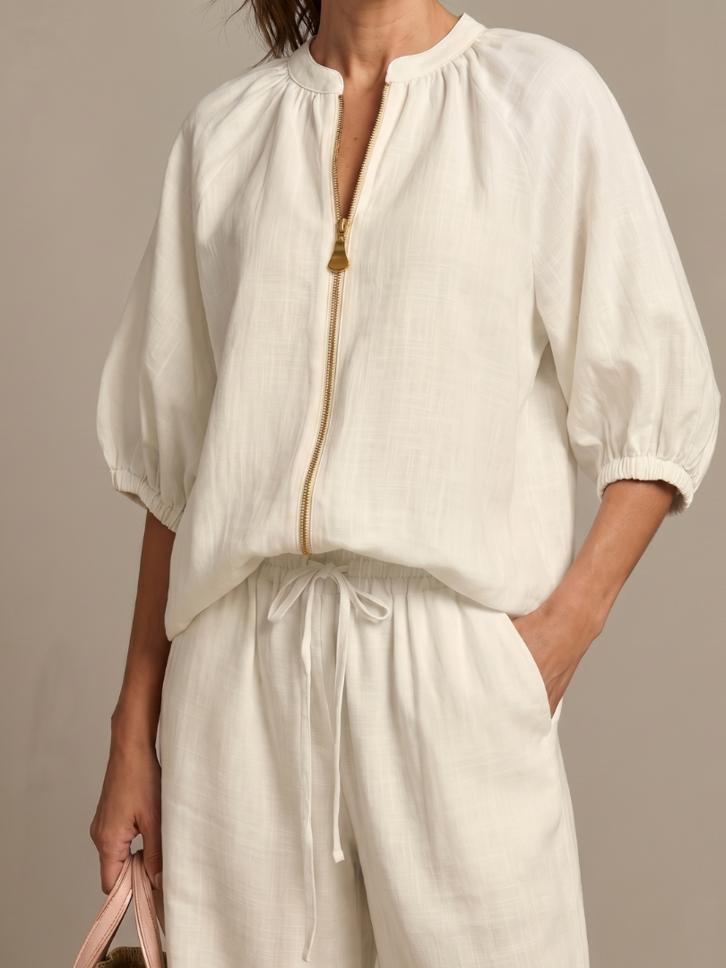 Women's Two-Piece Trouser Set- Zip-Front Blouson