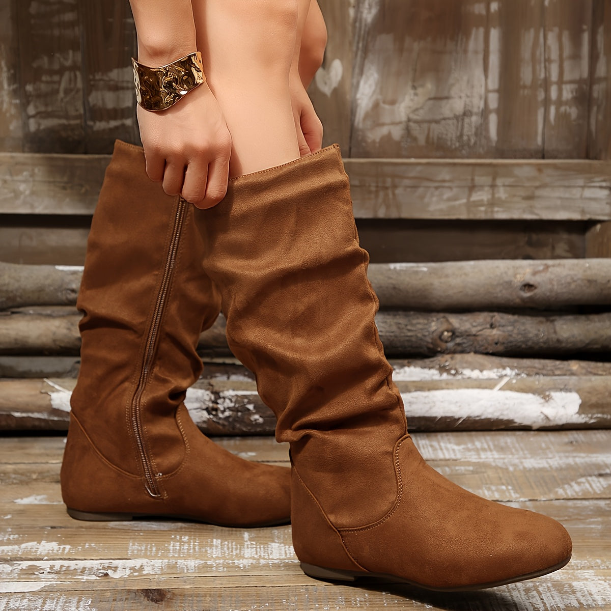 Women's Mid-Calf Boots- Slouch Shaft