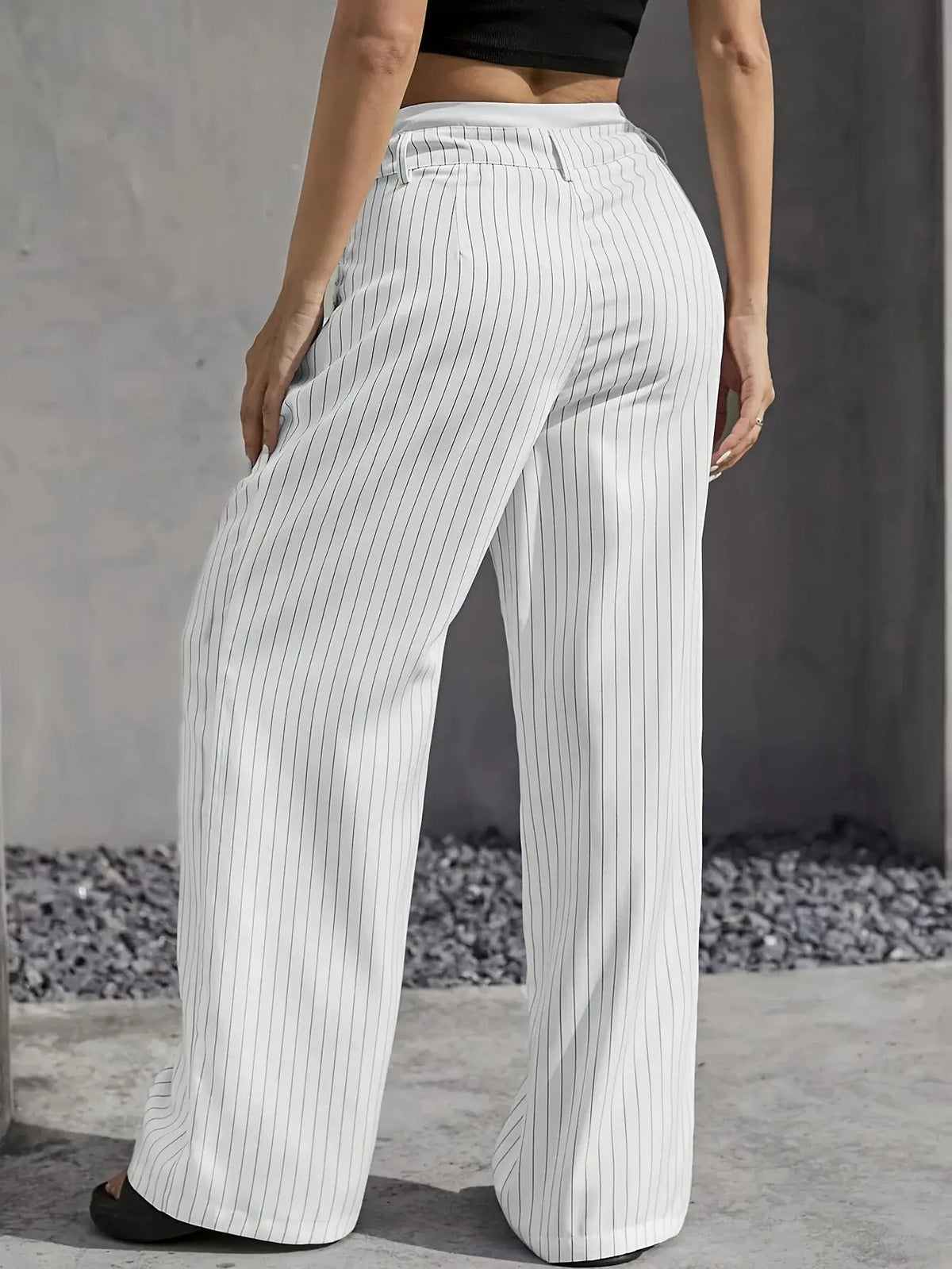 Women's Pinstripe Trousers- High Waist and Wide Leg
