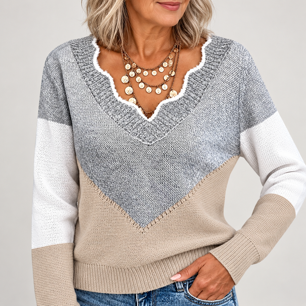 Women's Colour-Block V-Neck Jumper – main product image