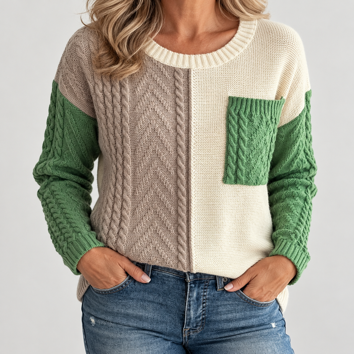 Women's Colour-Block Cable-Knit Jumper – main product image