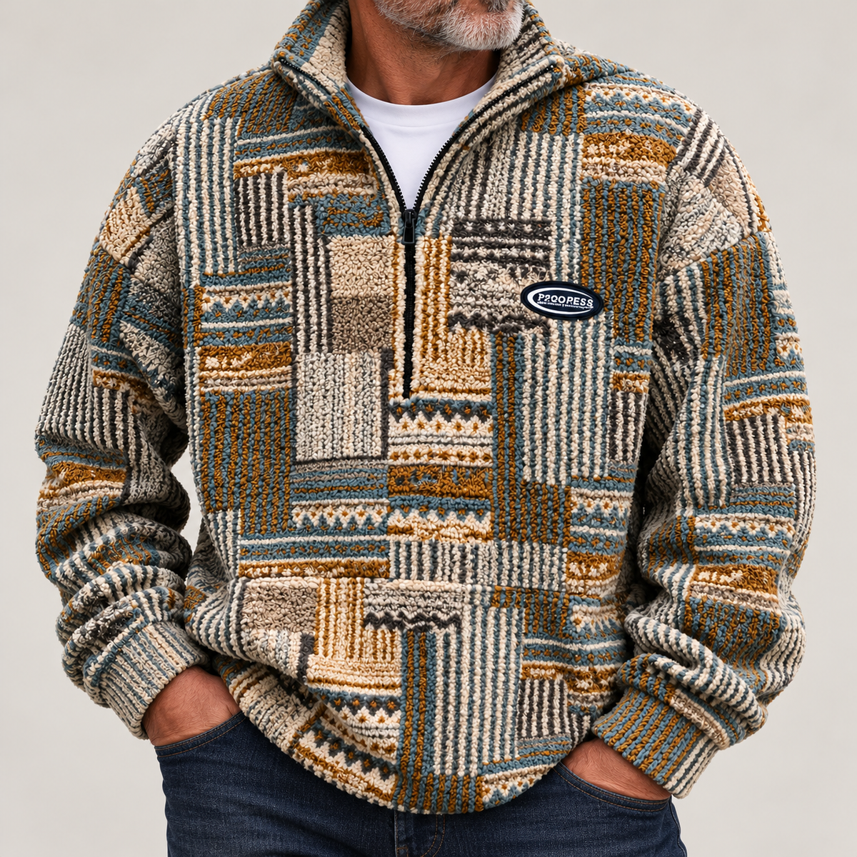Men's Patterned Quarter-Zip Jumper – main product image