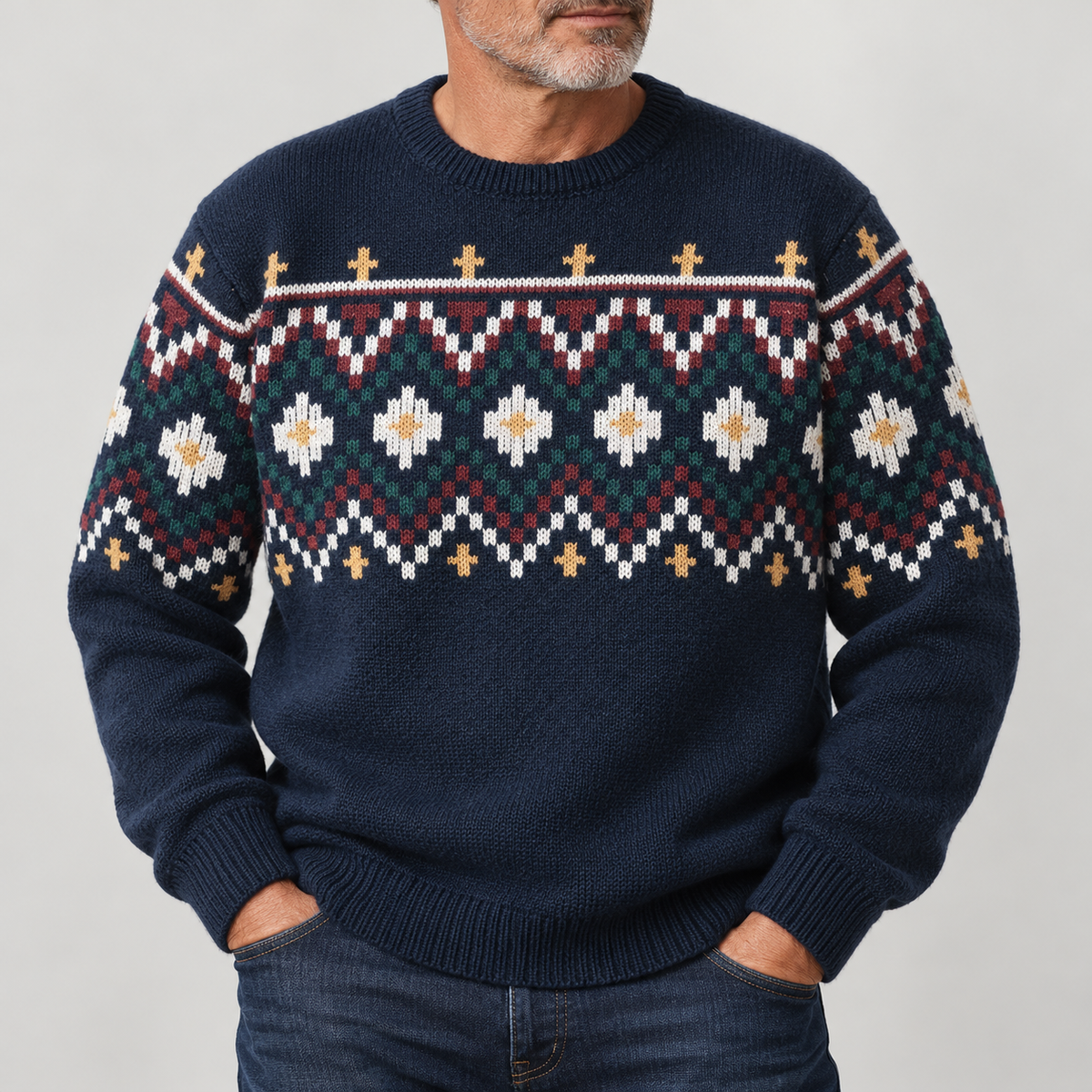 Men's Patterned Jumper- Crew Neck Knitwear – main product image