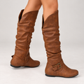 Women's Slouch Riding Boots- Buckle and Knee-High Shaft – main product image
