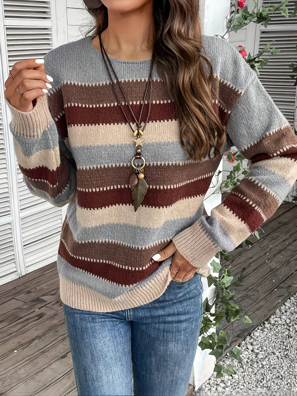 Women's Striped Jumper - Round Neck Knitwear