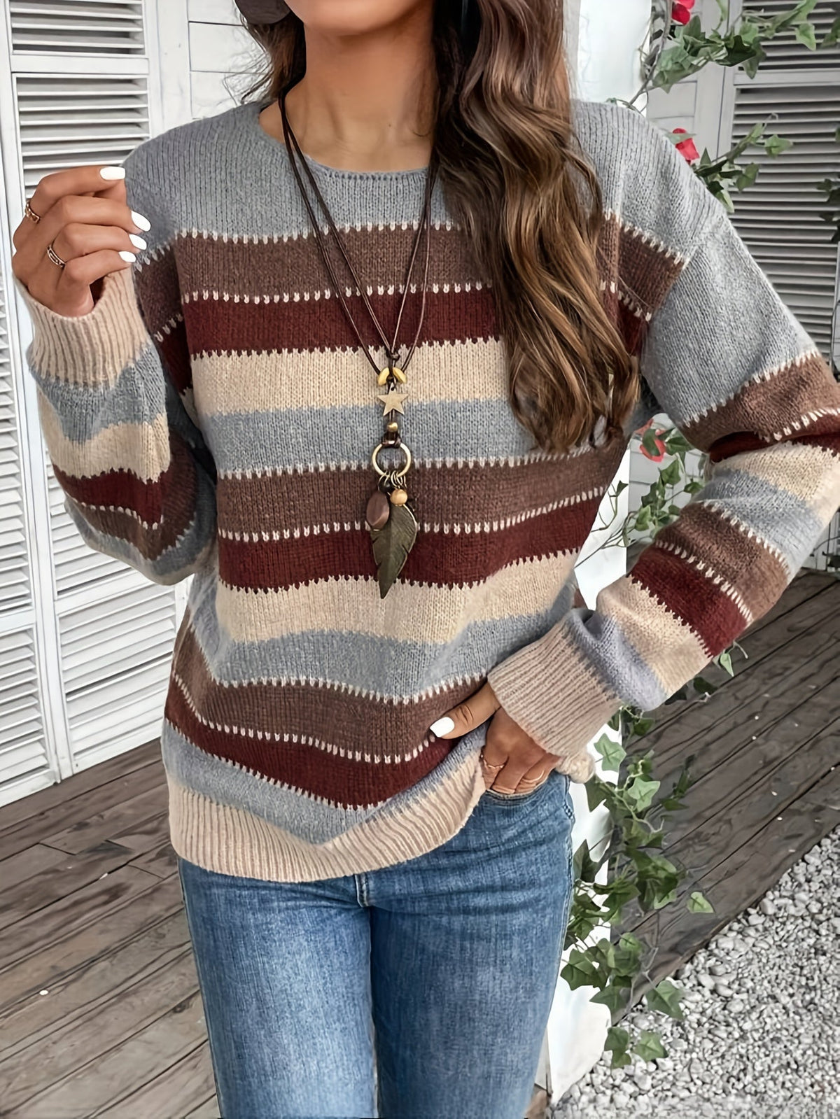 Women's Striped Jumper - Round Neck Knitwear