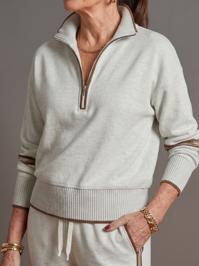 Women's Two-Piece Tracksuit- Zip-Neck Top and Side-Stripe Trousers
