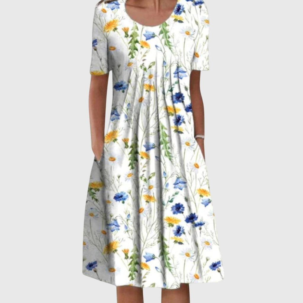 Scarlett | Floral Print Round Neck Midi Dress