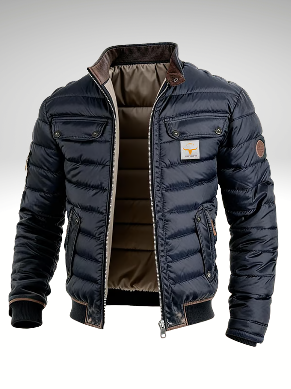 Men's Quilted Jacket - Stand-Collar Zip-Up Outerwear