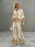Women's Printed Two-Piece Set- Zip-Front Blouson and Trousers