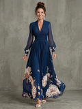 Women's Pleated Maxi Dress- Sheer Sleeves
