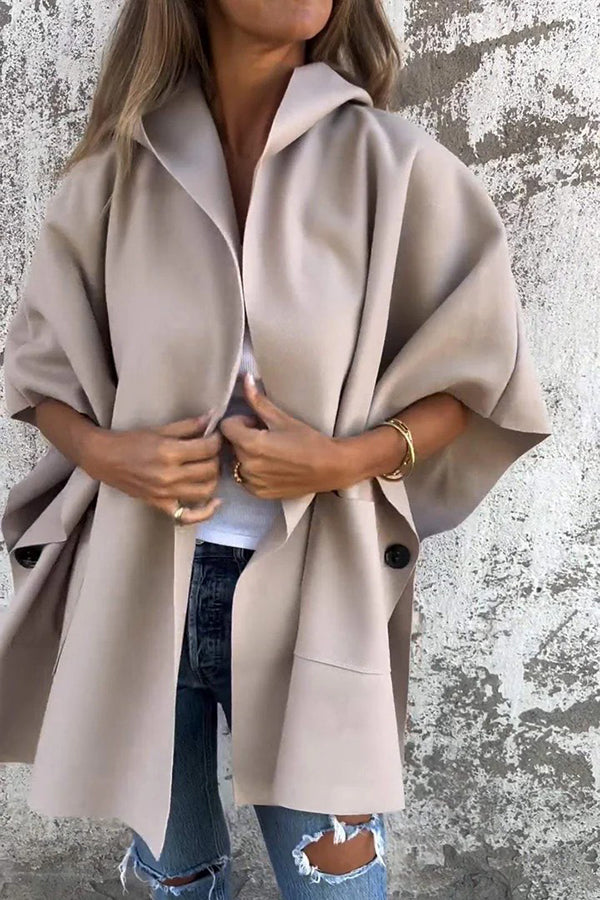 Women's Oversized Cape Coat- Notched Collar