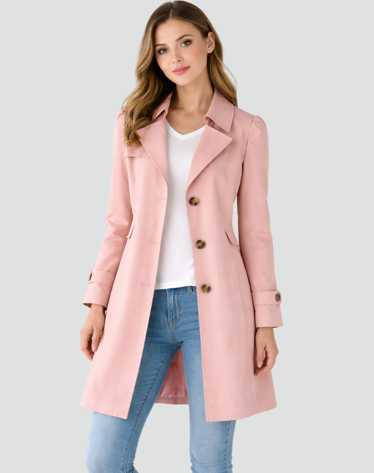 Women's Slim-Fit Trench Coat - Lapel Mid-Season Jacket
