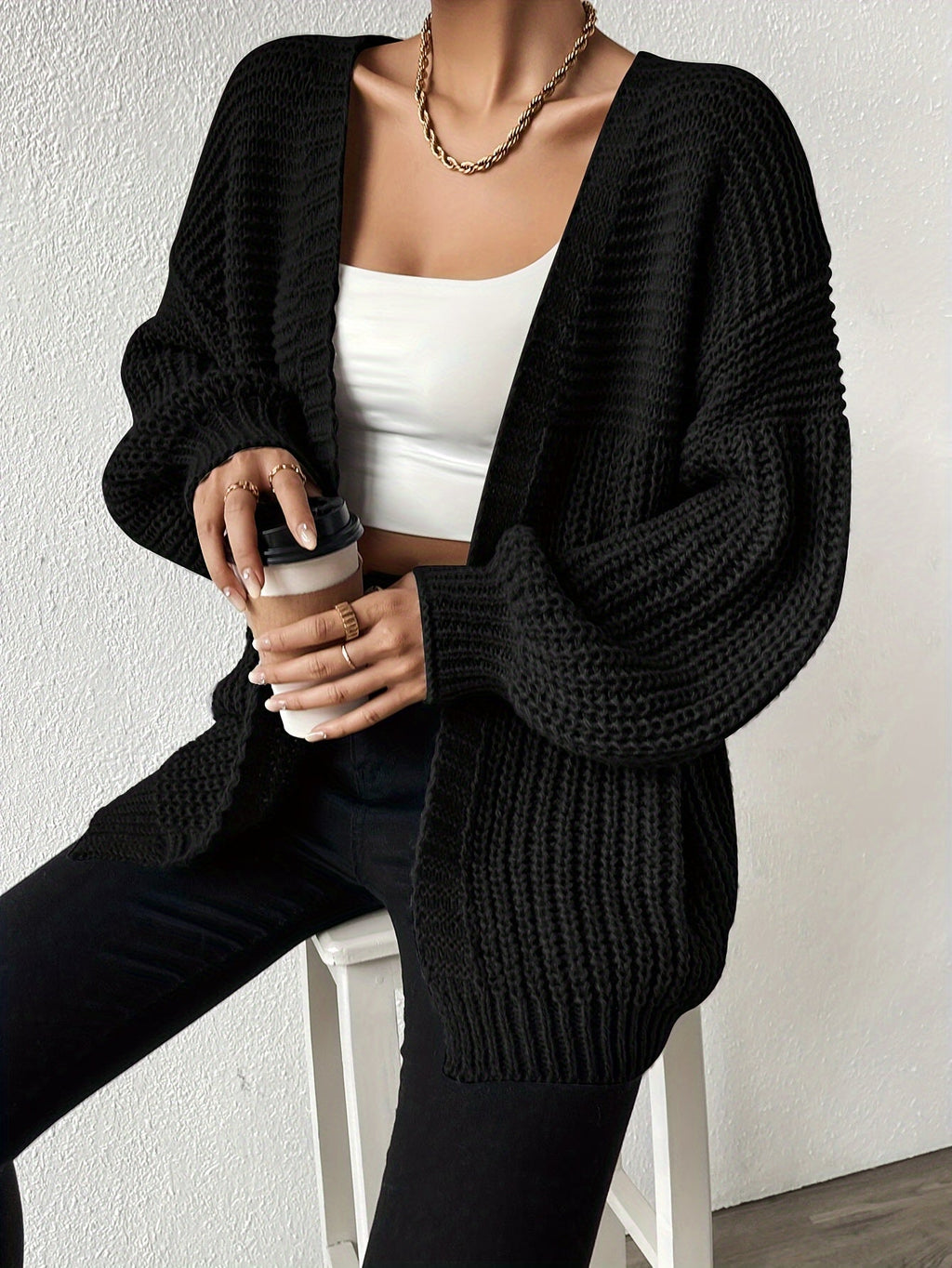 Women's Chunky-Knit Cardigan - Open Front