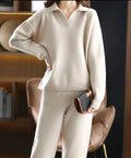 Women's Collared Knit Top and Trousers Co-ord Set