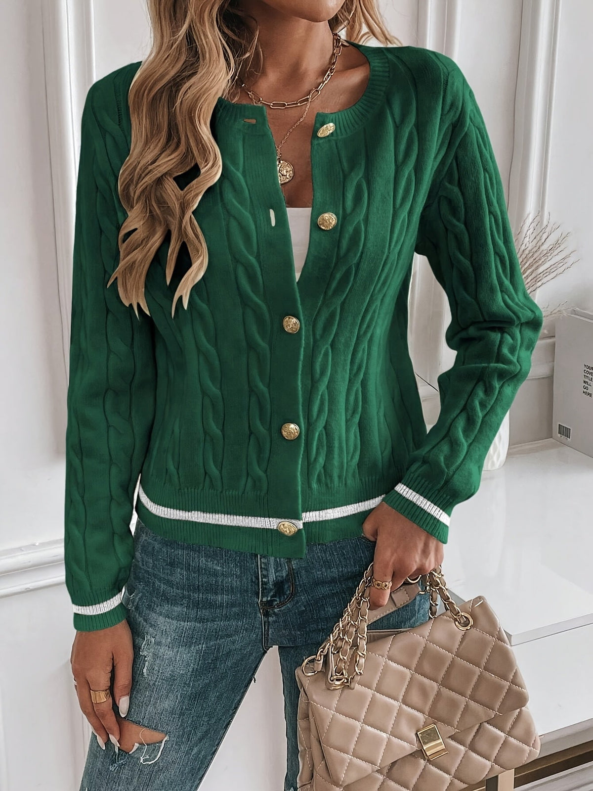 Women's Cable-Knit Cardigan - Button Front
