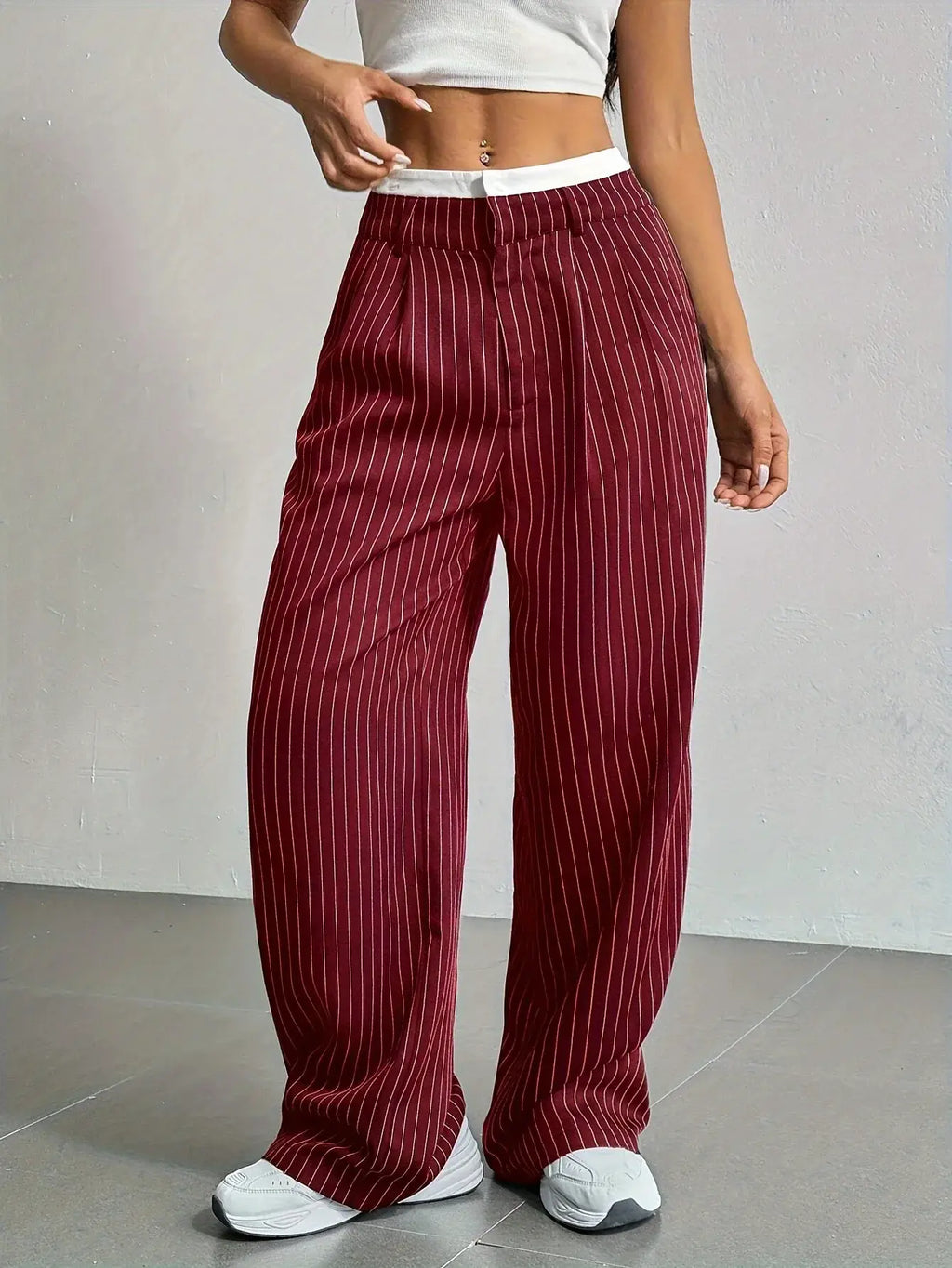 Women's Pinstripe Trousers- High Waist and Wide Leg