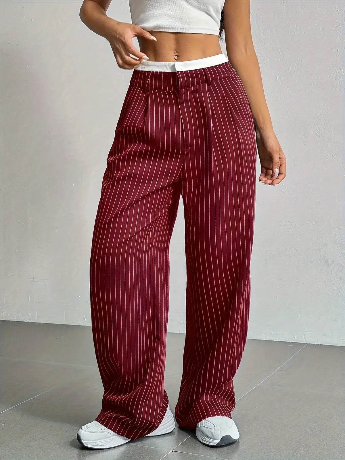 Women's Pinstripe Trousers- High Waist and Wide Leg