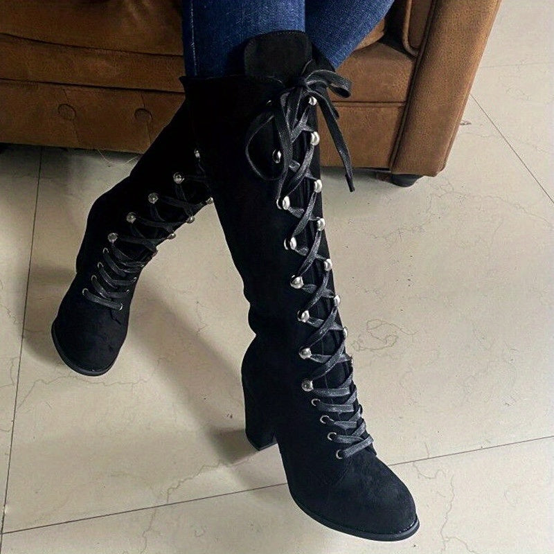 Women's Tall Lace-Up Boots - Chunky Heel