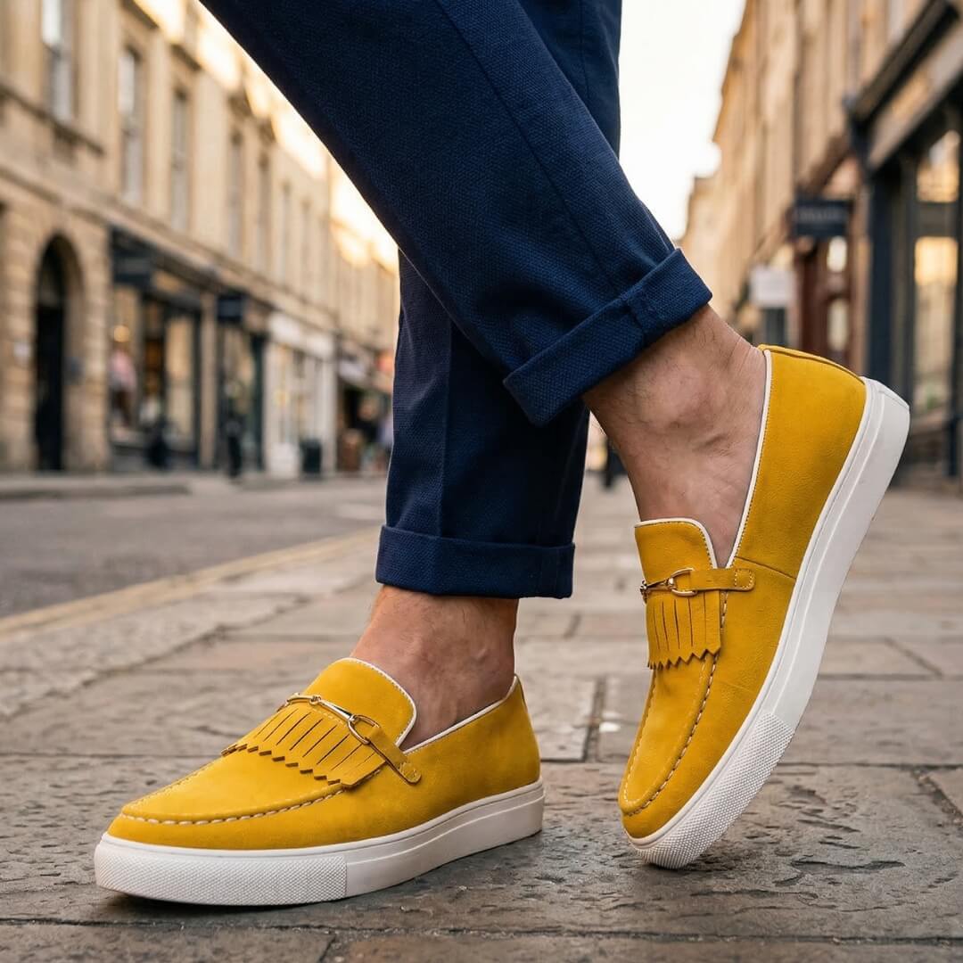 Men's Penny Loafers- Suede-Look Upper and White Sole