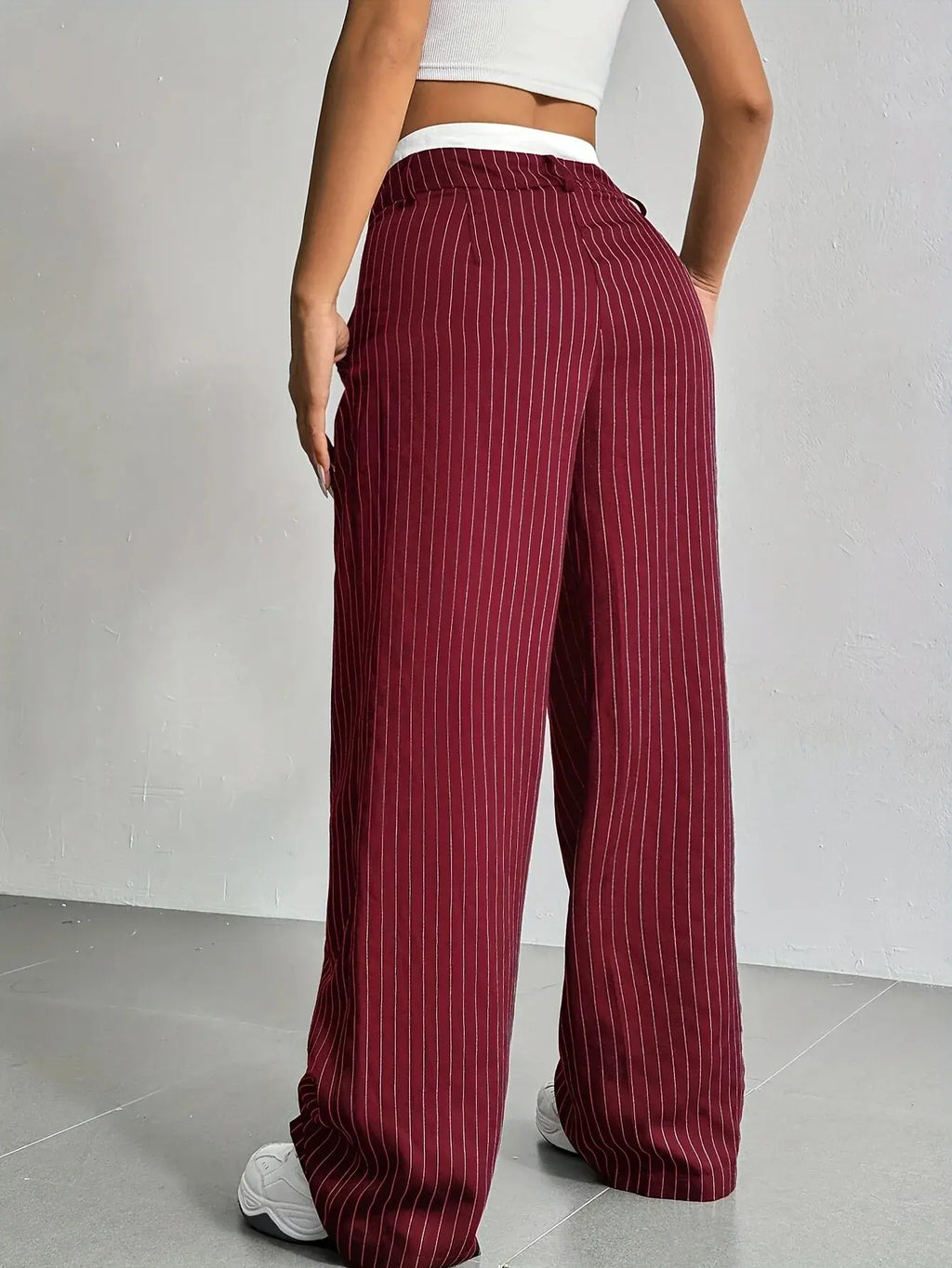 Women's Pinstripe Trousers- High Waist and Wide Leg