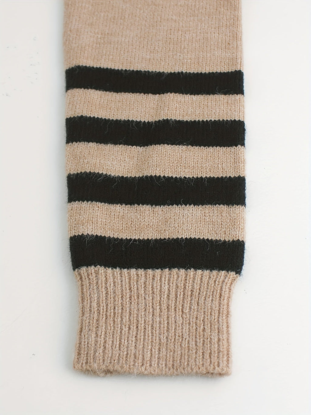 Women's Ribbed Jumper - Striped Cuffs